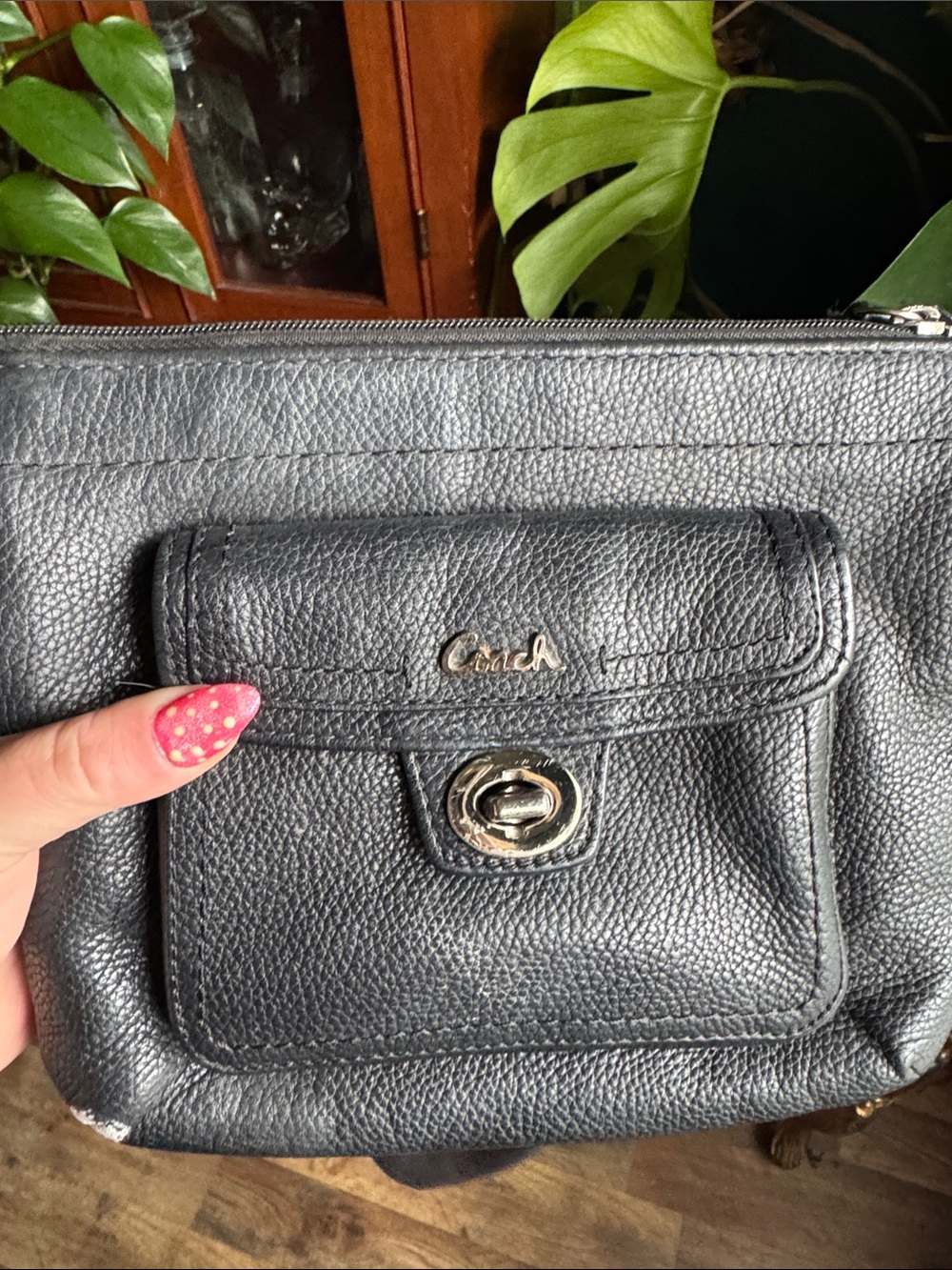 Coach Black Pebbled Leather Crossbody with Turn-Lock Pocket